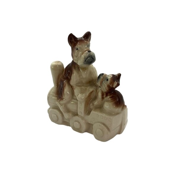 Vintage 1960's Ceramic Figure Dog Terriers Riding Train Japan Puppies Gr… - Picture 1 of 8
